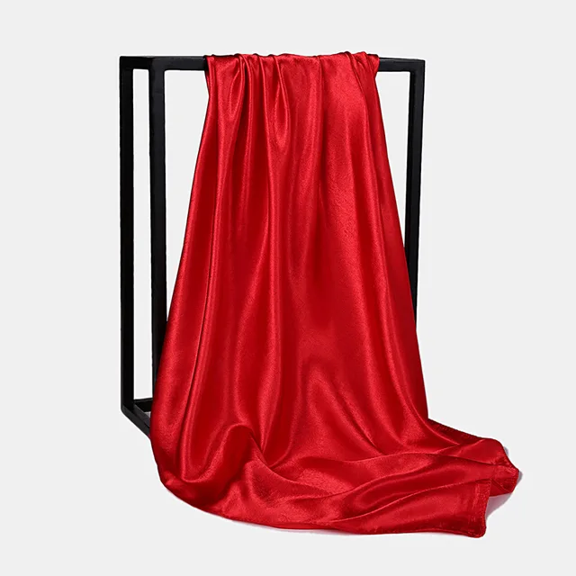 Foulard Hijab en Satin de Couleur Unie pour Femme, Châle Carré de 90cm pour Cheveux