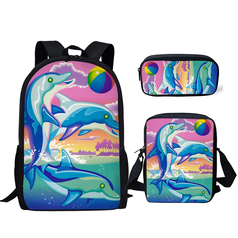 Colorful Cartoon Dolphin Print School Bags Children Backpacks For Teenagers Boys Girls Lightweight School Bags New