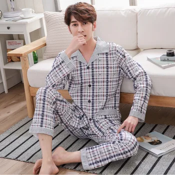 

Spring And Autumn Middle-aged Dad Pure Cotton Long Sleeve Pajamas Men's Summer Thin Loose And Plus-sized Cotton Homewear Set