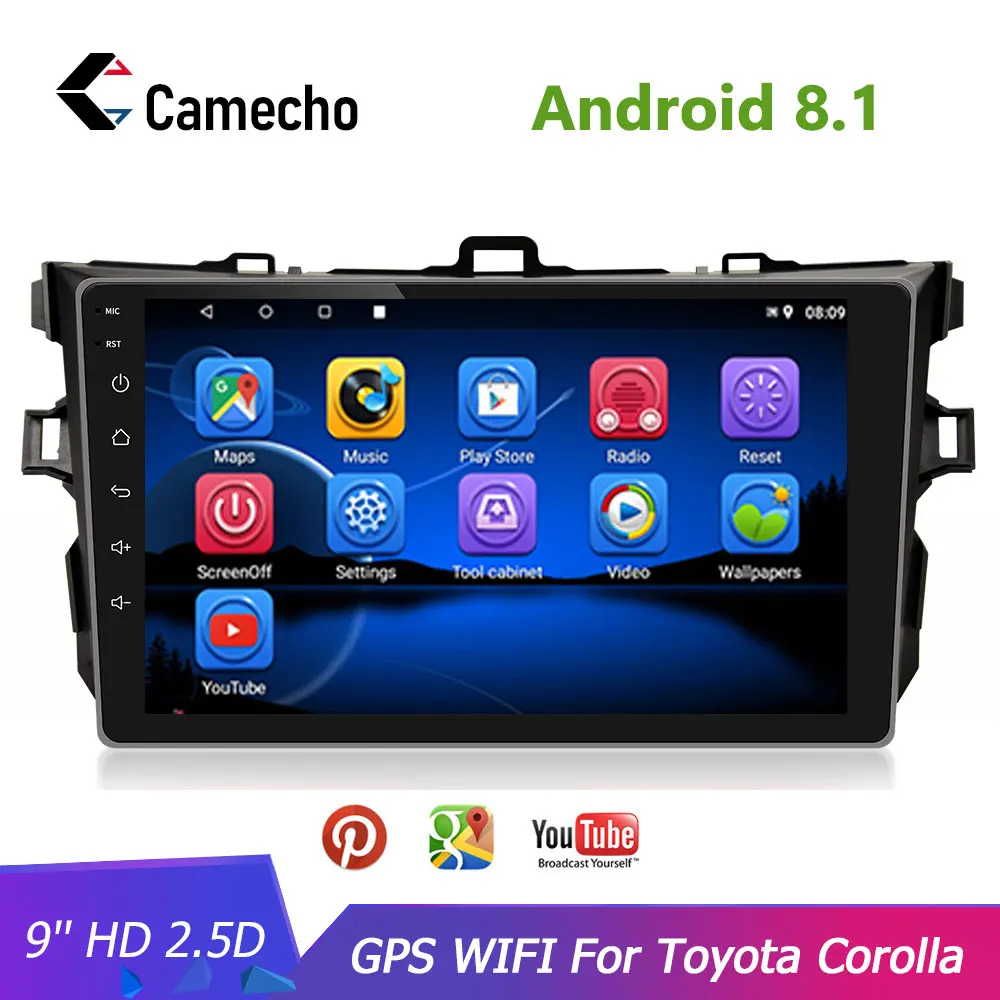 

Camecho 2din Android 8.1 Car Radio Multimedia Player 9'' 2.5D Touch GPS Navigation Autoradio Stereo for Toyota Corolla 2006-2012