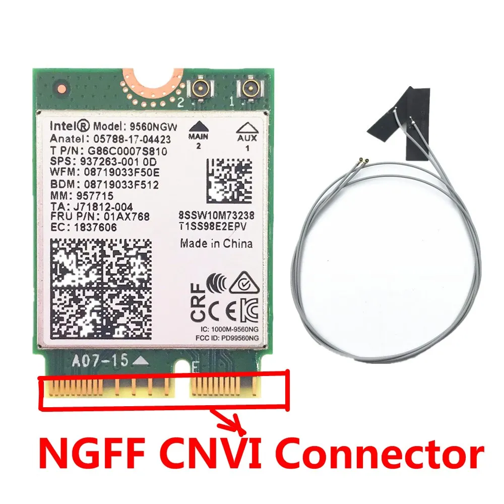 Двухдиапазонный беспроводной AC 9560 для Intel 9560NGW 802.11ac NGFF: CNVI 2,4G/5G 2x2 WiFi карта Bluetooth 5,0+ антенны