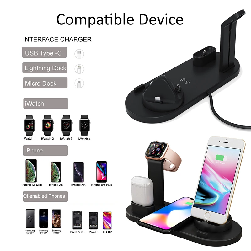 Wireless Charging Mobile Phone Charger Station 3IN1 Multi Function Charging Stand with Type-c for Iphone for Airpods for Iwatch