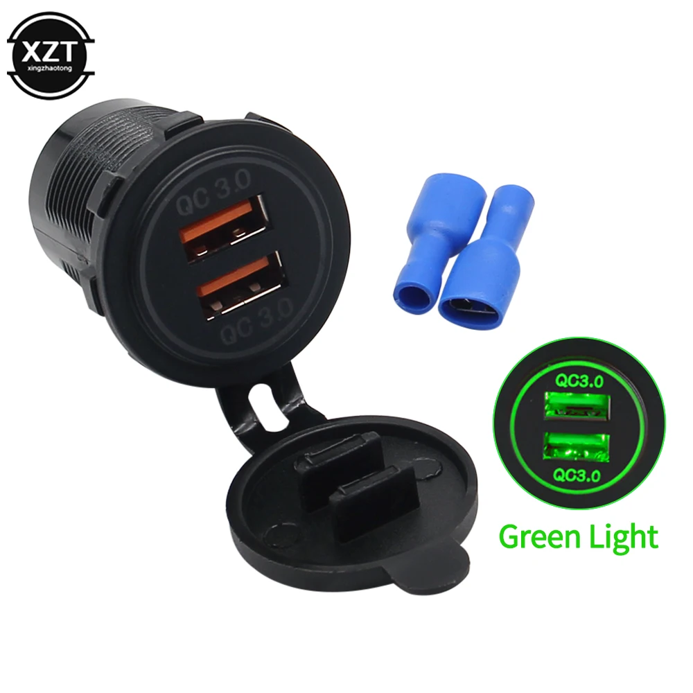 Dual QC 3.0 Power Socket Car Quick Charger Double USB Vehicle DC12V 24V