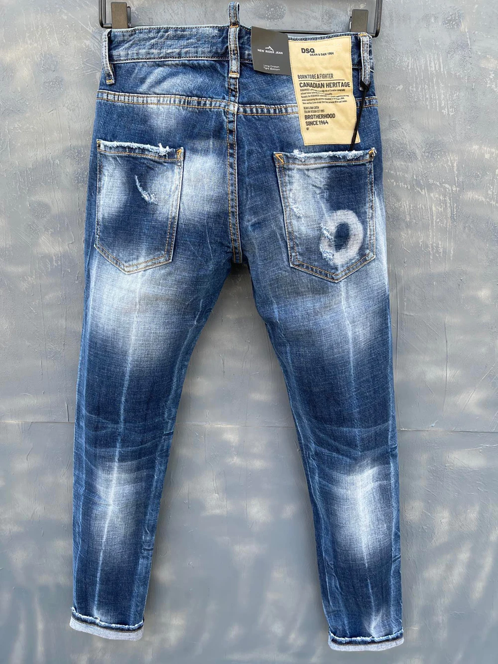 European style dsquared2 brand Italy mens jeans pants Men Slim jeans denim  trousers button blue hole Pencil Pants jeans for men|Jeans| - AliExpress