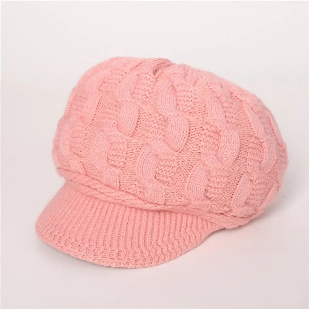 Бархатная теплая женская зимняя шапка из кроличьей шерсти с козырьком, женская вязаная шапка, розовые зимние шапки для женщин, шапка для девочек