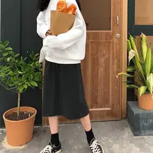 New Women Casual Solid Straight Skirts Bottoming High Waist Midi Skirts 2 Colors Autumn Winter Skirts