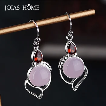 

JoiasHome 925 Sterling Silver Earrings For Charm Women With Rose Quartz Gemstons Women Fine Jewelry Wedding Party Gift Wholesale