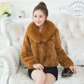 Billige 2020 Winter Echt Frauen Kleidung Leder Jacke NatĂŒrliche Fuchs Kragen Und Rex Kaninchen Pelz Mantel Plus GröĂe Koreanische