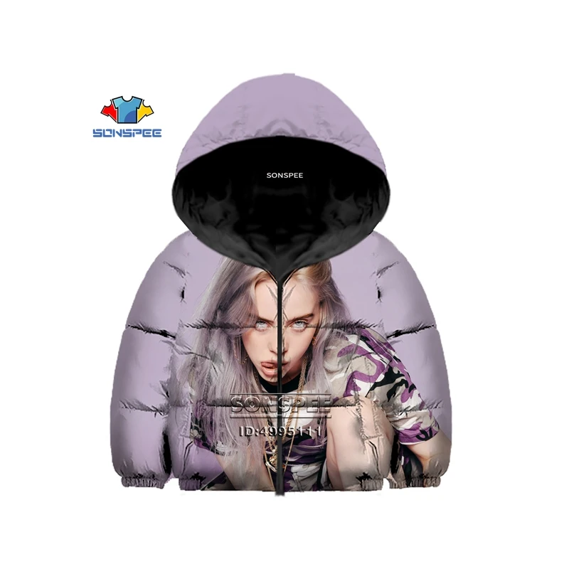 5 Billie Eilish/Американский юный певец, детский зимний пуховик с 3D принтом хлопковая куртка с капюшоном, теплое пальто тонкое хлопковое пальто для мальчиков и девочек - Цвет: 5