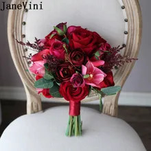 JaneVini Fiori di Nozze Bouquet Da Sposa Rosso fleur rosa Pendenti E Ciondoli Artificiale Cymbidium Calla lily Sposa Supporto A Mano Bouquet di Fiori