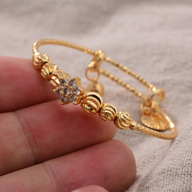 4PCS/lot Gold Color Bangle For Baby Cute/Romantic Kids Bracelet Bells Jewelry Child Bangles Christmas Gifts Bead Jewelry Gifts