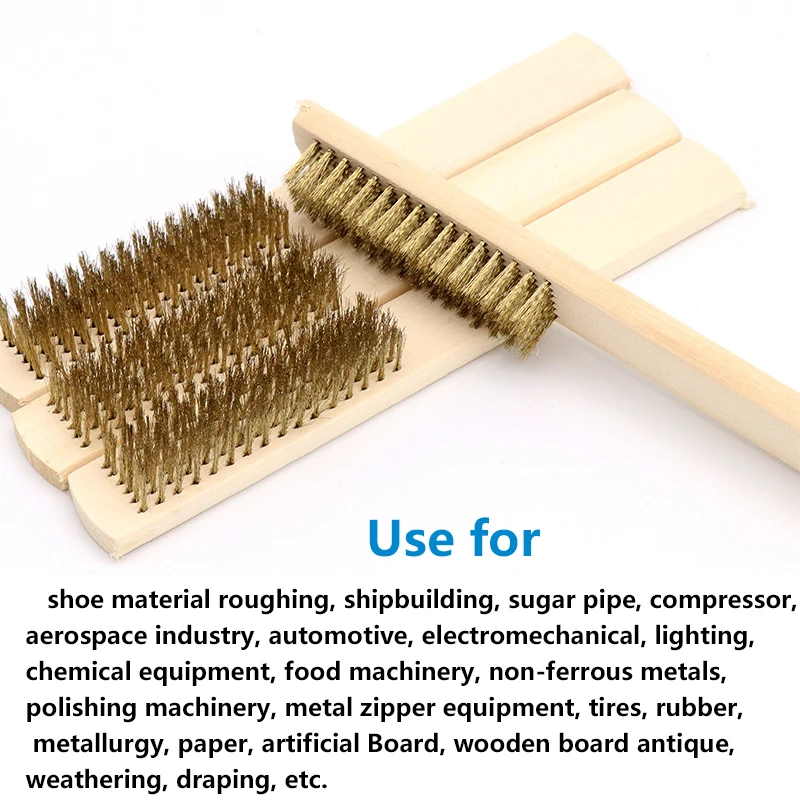 1pcs Wood Handle Brass Wire Copper Brush for Industrial Devices Surface/Inner Polishing Grinding Cleaning 6x16 Row Brushes 5