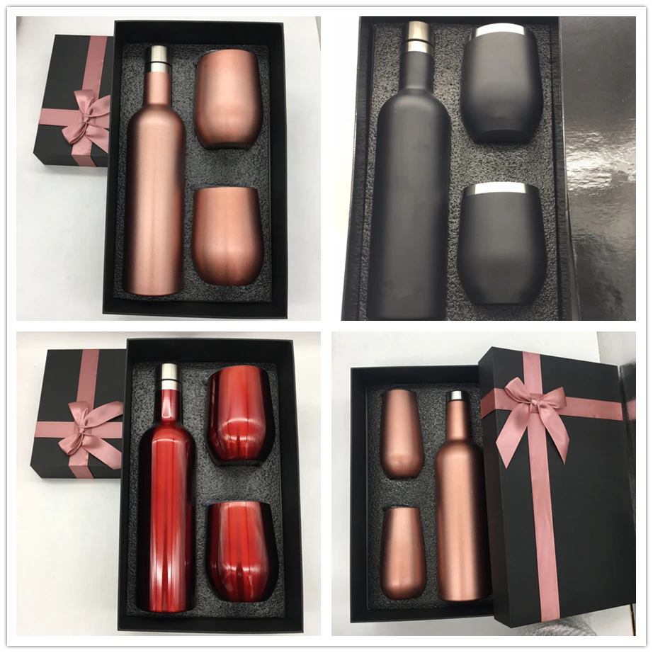 100 компл./лот Подарочная коробка 3 в 1 с 6oz/12oz бокалы для вина + 17oz/25oz винная бутылка
