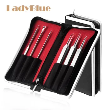 

6pcs/set Professional Acne Tweezer Head Extractor Removal Pimple Needle Blackhead Remover face skin care extractor comeden tool