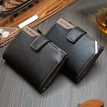 

New Korean Casual Men's Wallet Short Vertical Locomotive British Casual Multi-function Card Bag Zipper Buckle Triangle Folding