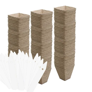 

100 Pack 3.15Inch Square Pulp Pots Plant Seedling Saplings & Herb Seed Starters Kit with 100 Pcs Plastic Plant Labels
