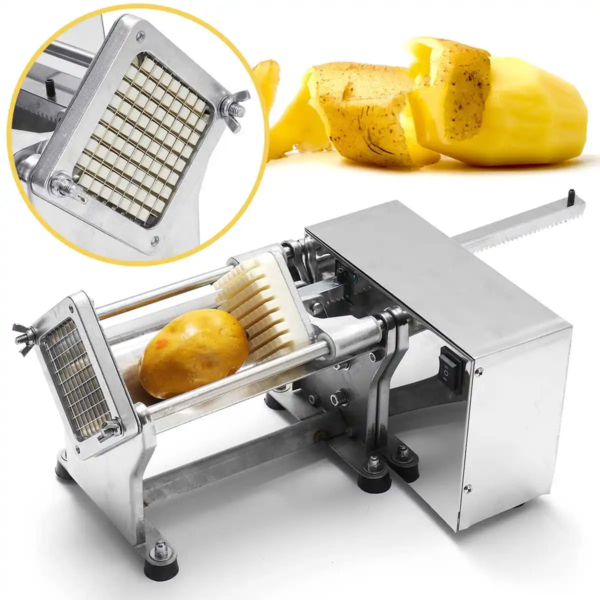 

220V Commercial Electric French Fry Cutters Electric Potato Chip Cutter French Fries Cutting Slicer Stainless Steel Machine