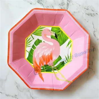 

16pcs Tropical Flamingo Party Tableware 9inch Large Pink Paper Plates for Wedding Birthday Baby Shower Summer Party Decor