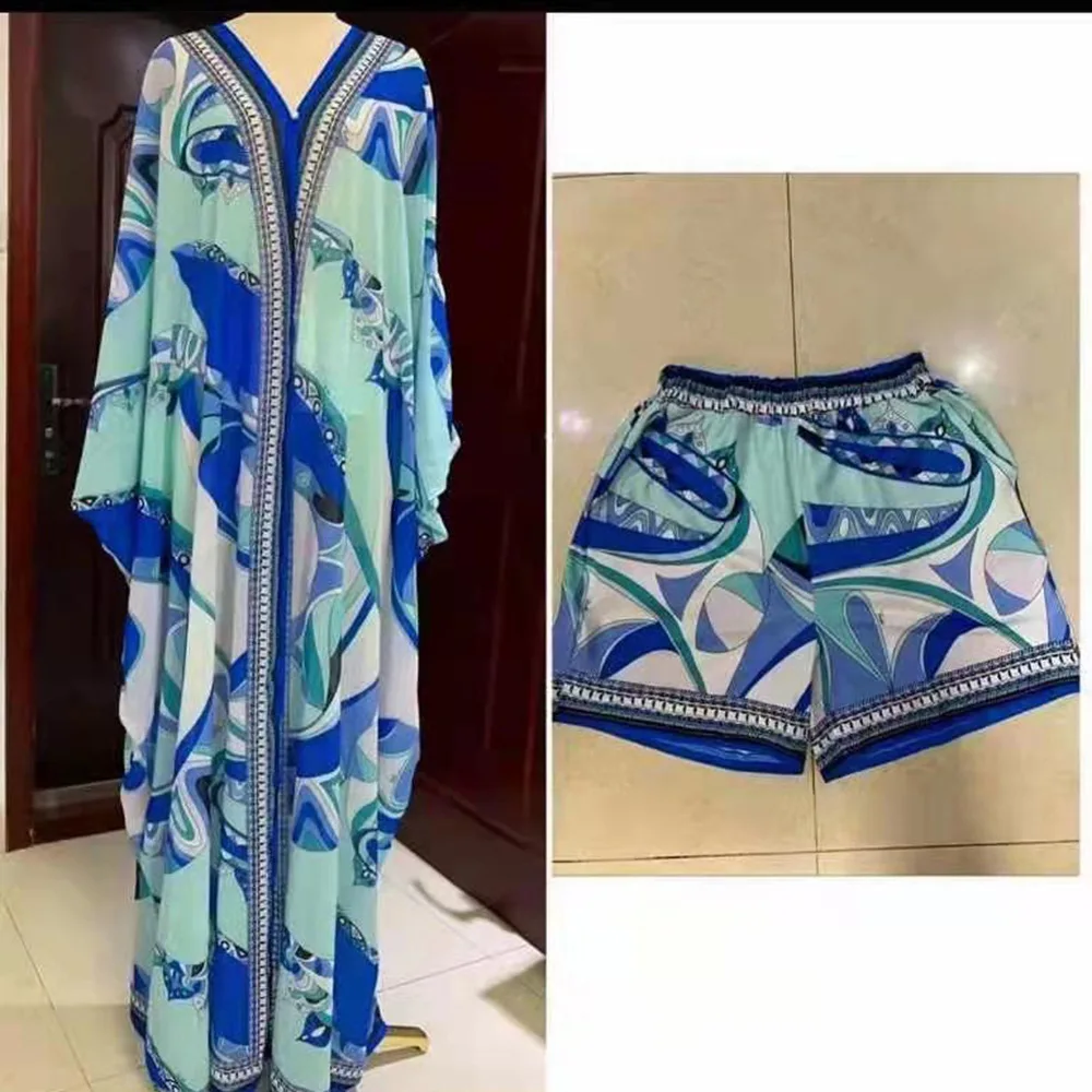 

African Clothes for Women Summer Sexy 2021 African Women Printing Plus Size Long Dress with Pant African Suit