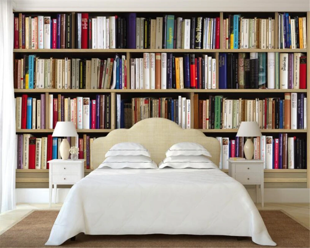 

Drop Shipping Custom 3d Wallpaper Mural European Personality Library Book TV Background Wall 3d Wallpaper Papel De Parede Behang