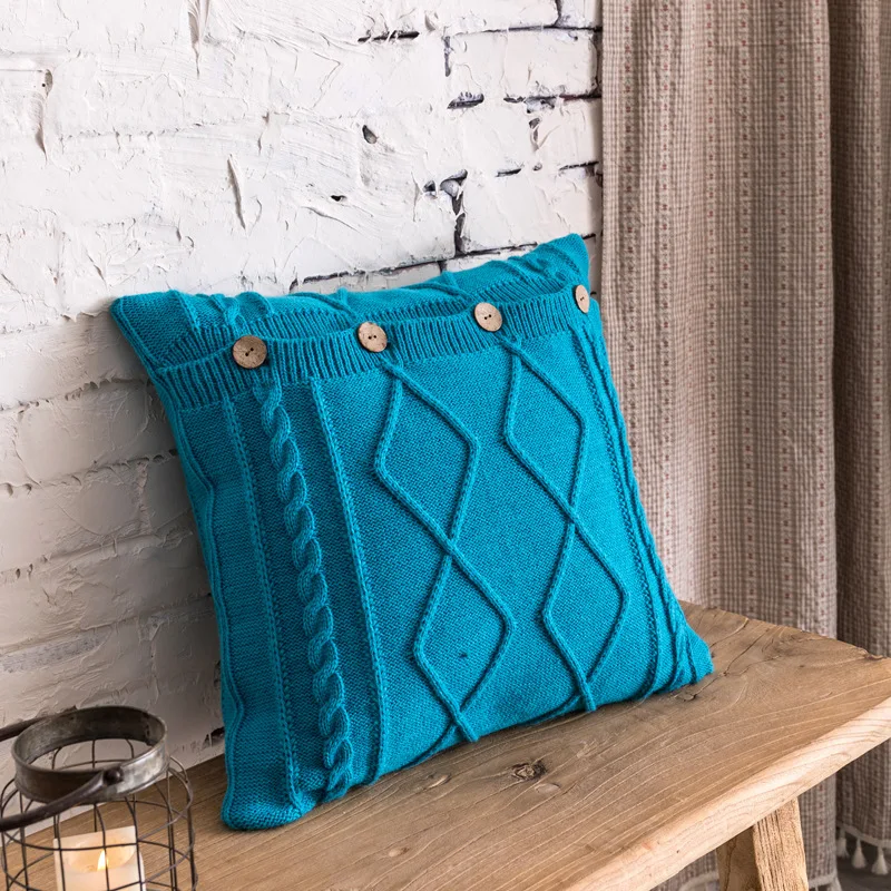 Вязаная наволочка для подушки однотонная цвета слоновой кости серый розовый