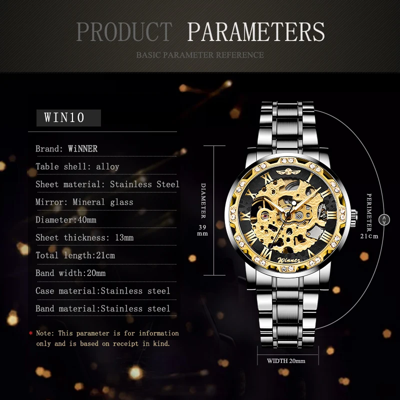 Победитель лучший бренд класса люкс Ретро нержавеющая сталь мужские часы спортивные механические часы с скелетом классный дизайн бриллиантовые часы
