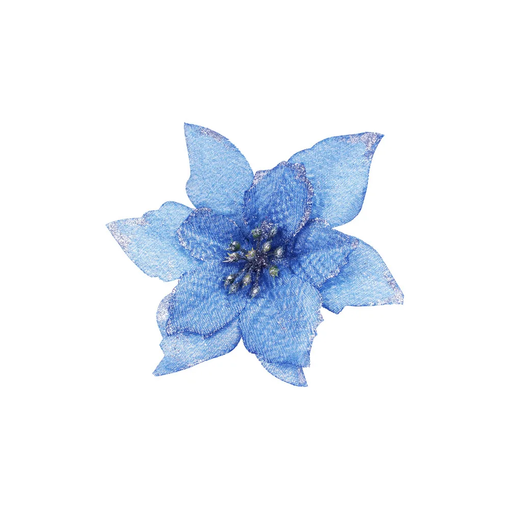 12pcs/lot Artificial Christmas Flowers Plastic&Cloth Glitter Hollow Flower For Christmas Tree Decoration DIY Xmas New Year Decor - Цвет: Blue(13cm)