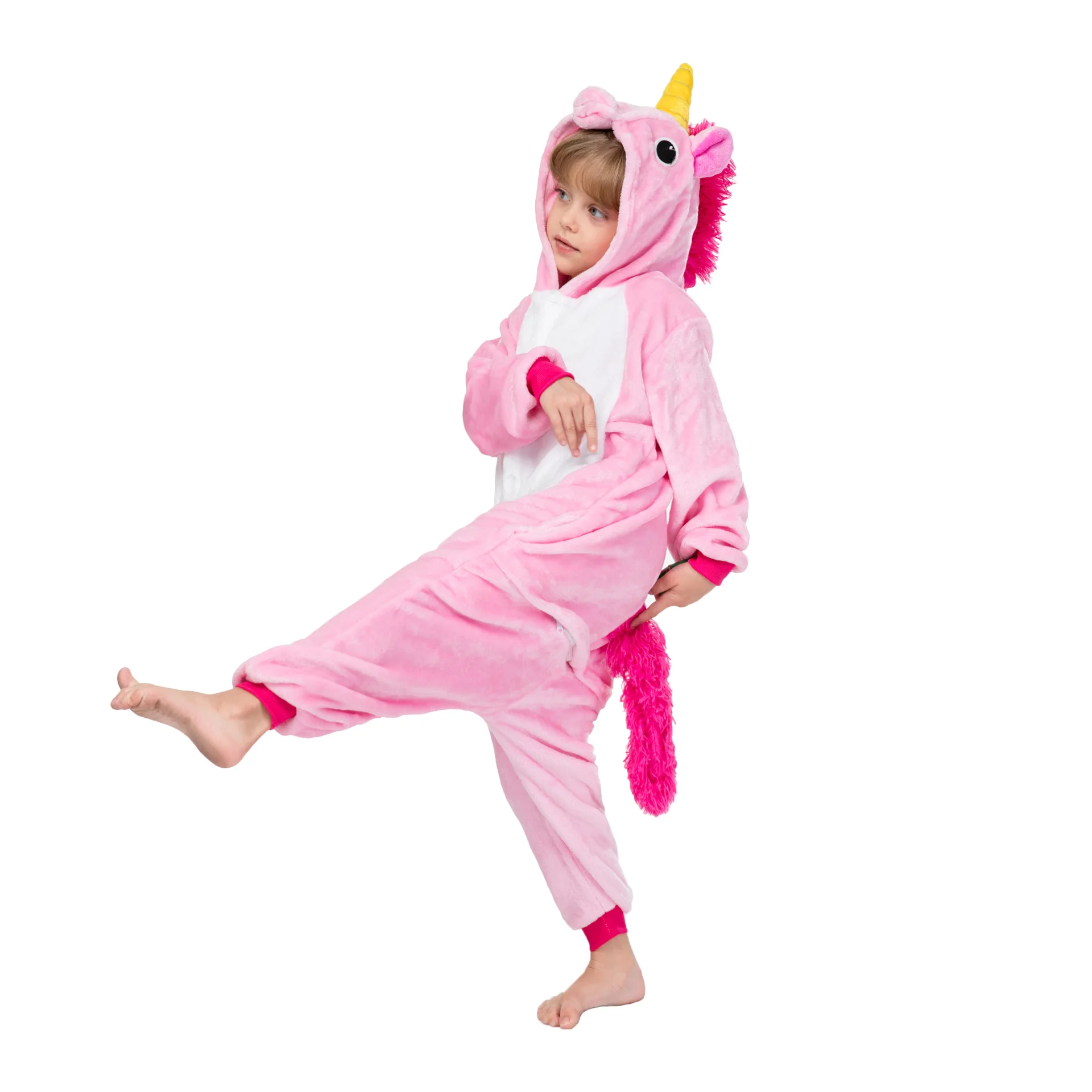 Кигуруми Детская одежда для сна для мальчиков и девочек; Пижама с единорогом; фланелевая Детская Пижама со стиком и единорогом; комплект зимних комбинезонов с животными - Цвет: as picture