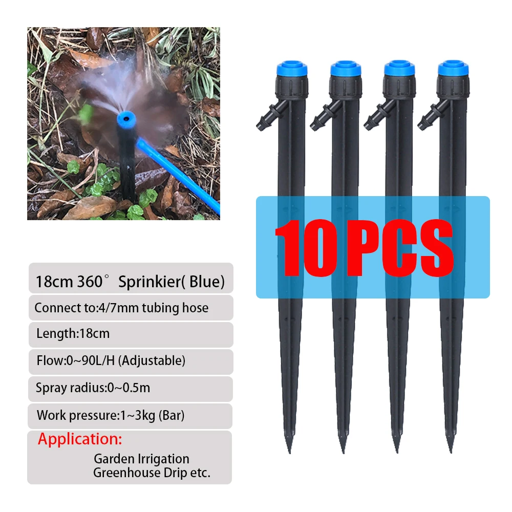 Plants Irrigation Kits Drip Irrigation 10Pcs Kits 18cm Drip Emitters Perfect for 4/7mm Tube Adjustable 360Degree Water Flow Drip Irrigation System for Watering System