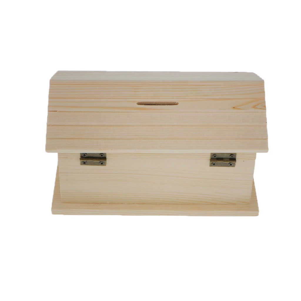 Unfinished Wooden House Shape Piggy Bank Jewelry Storage Box DIY Kids Crafts