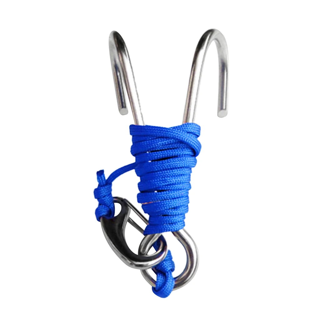 Current Scuba Diving Double Dual 316 Stainless Steel Reef Hook with 47' Line for Underwater Photographers Scuba Diving 