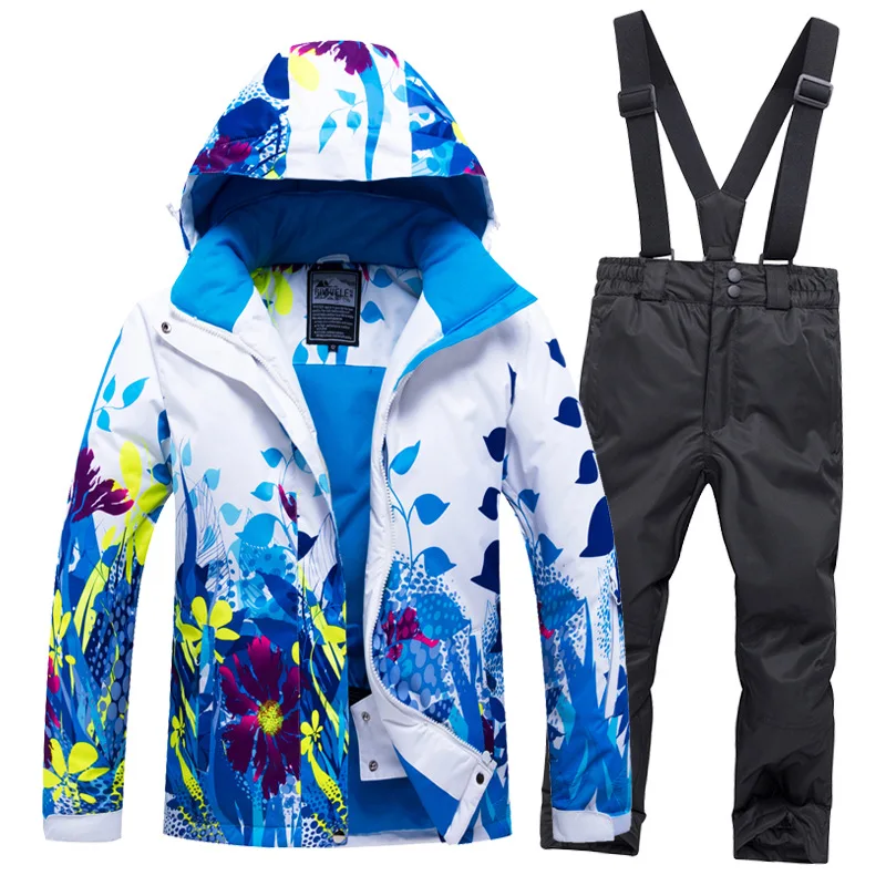 Детский лыжный костюм, детский брендовый ветрозащитный водонепроницаемый теплый зимний комплект для девочек и мальчиков, штаны, зимняя Лыжная куртка для сноуборда, Детская куртка с капюшоном