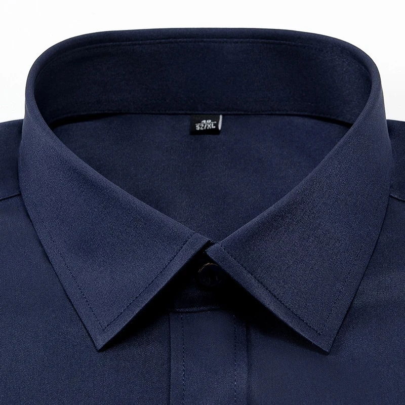 Mens Solid Color Dress Shirts For Men Long Sleeve Casual Business Slim Regular-Fit White Blue Shirt Man Brand Clothing