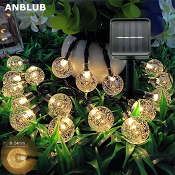 Anblub Zonne-energie Flash String Lights Waterdichte Crystal Ball Fairy Lights Voor Outdoor Patio Yard Tuin Kerst Decoratie