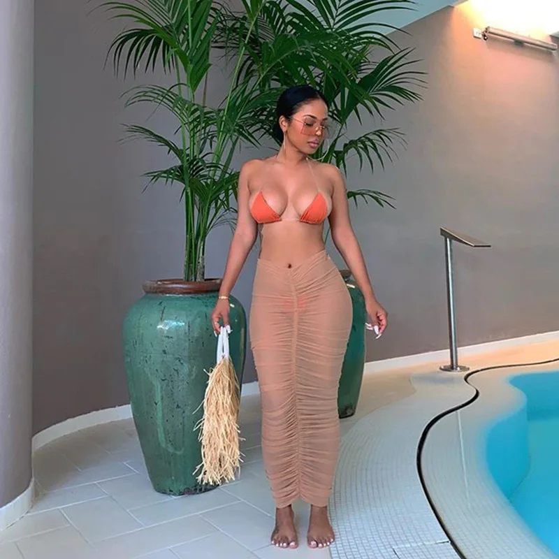 Hirigin-traje de baño cubierta de malla para mujer, traje de baño cubierta transparente para playa