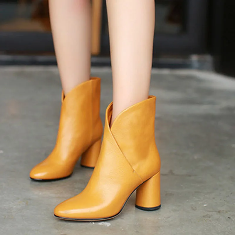 

2020 Hot Sale Women Ankle Boots Autumn Winter Whole Genuine Leather Ladies Boots High Heeled Motorcycle Female Shoes