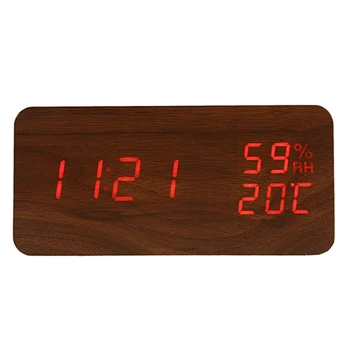 

Modern Led Alarm Clock Temperature Humidity Electronic Desktop Digital Table Clocks,Brown + red subtitles