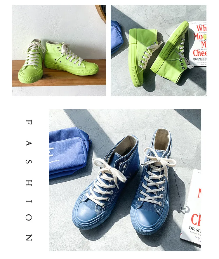 INS/Модная парусиновая обувь; Женская яркая зеленая Осенняя обувь с высоким верхом; дышащие женские повседневные кроссовки; Новое поступление; Moda Mujer