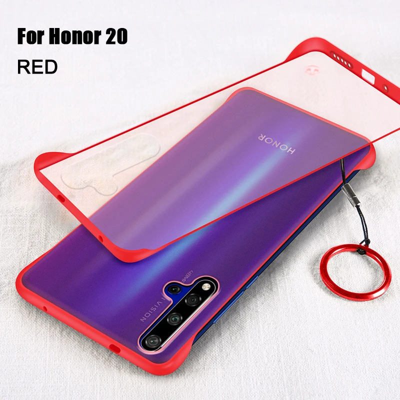 Бескаркасный чехол для huawei Honor 20 Pro, Ультратонкий матовый ПК противоударный чехол для задней панели Honor V20 View 20 с закаленным стеклом - Цвет: Honor 20 Red