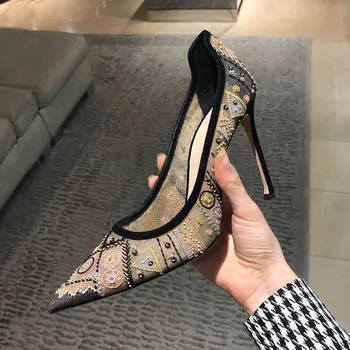 

Embroidery Pumps Women High Heels Shoes Woman Leather Ladies Shoes Slip On Sapato Feminino Sexy Scarpe Donna Zapatos De Mujer