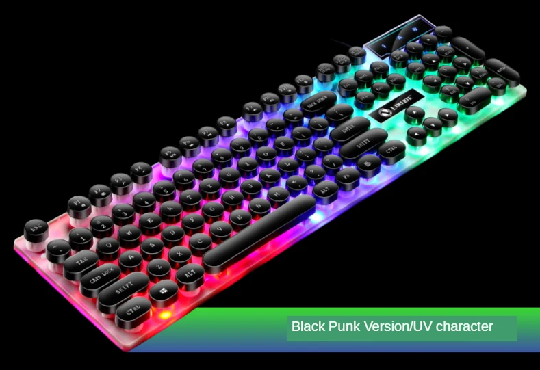 GTX300 Typewriter Keyboard and Mouse Set Punk Retro Keyboard Backlit Game USB Wired Keyboard and Mouse Set for PC Desktops