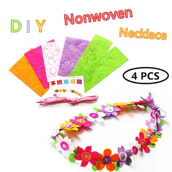 

NEW 4pcs/lot Felt Fabric Flower Necklace Handmade DIY Art Crafts Toys Children Wreath Kindergarten Creative Toys for girls