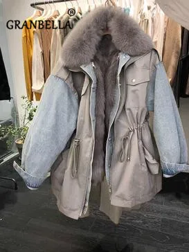 ##BUY Korean Edition Loose Warm Natural Fox Fur Collar Winter Coat Oversize Jacket Women Chaqueta Mujer Thicken Autumn Outwear Parka