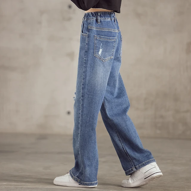 Pantalones vaqueros de pierna ancha para niña, Jeans rectos de