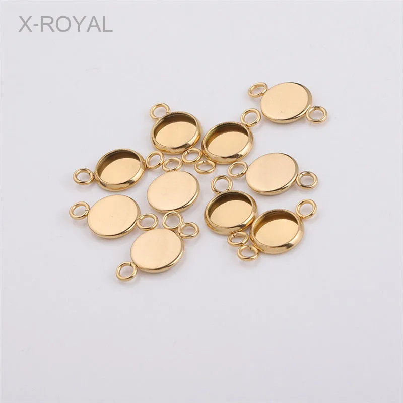

X-ROYAL 20Pcs/lot Inner 8mm Stainless Steel Gold Round DIY Blank Bases Double Hole Jewelry Connector Cabochon Earring Settings