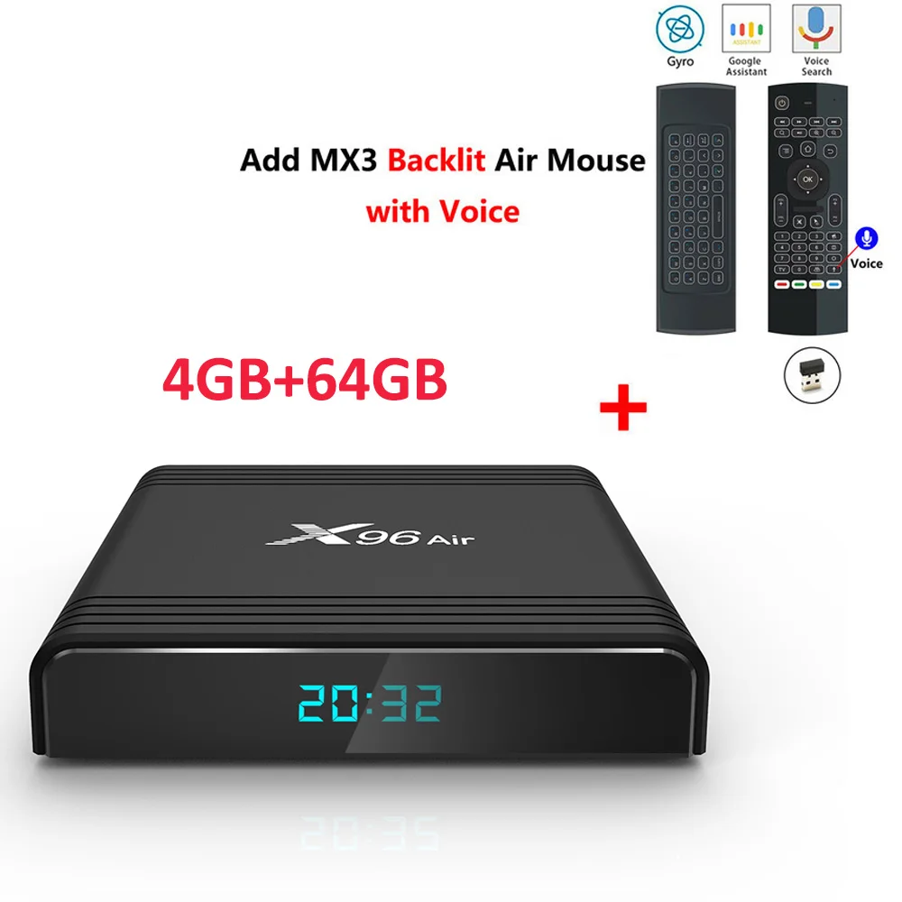 4GB64GB add MX3L mic X96 Air Android Tv Box AmlogicS905X3 2GB16GB Android9.0 2,4G/5G wifi LAN100M Netflix 4GB32GB/64GB телеприставка 4K HD медиаплеер - Цвет: 4GB64GB add MX3L mic