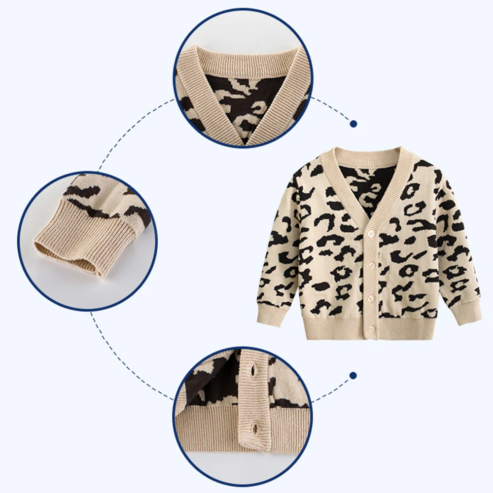 Детский осенне-зимний вязаный кардиган для мальчиков и девочек; свитер; пальто; новая куртка для малышей; Детский свитер с леопардовой раскраской; верхняя одежда