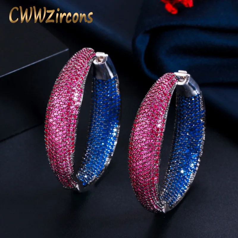 

CWWZircons Luxury Full Cubic Zirconia Pave Big Round Circle Hoop Earring Engagement Party Jewelry Gift for Women Brincos CZ807