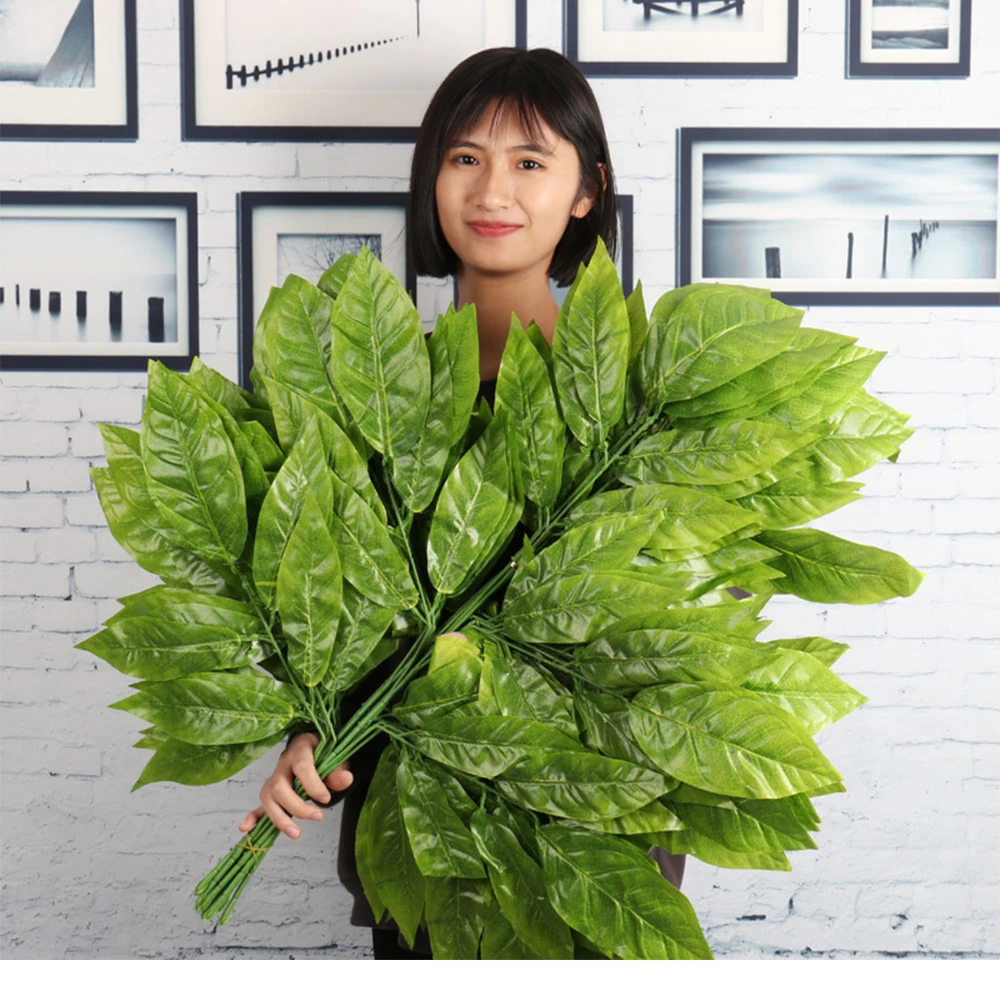 Simulation Magnolia Leaf Plastic Mango Leaves For Shopping Mall Restaurants Decoration Indoor Big Tree Engineering Landscaping