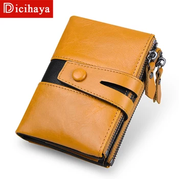 

DICIHAYA Genuine Leather Men Short Wallet Double Zipper Coin Purse Small Patchwork Mini Card Holder Portomonee Male Walet Pocket